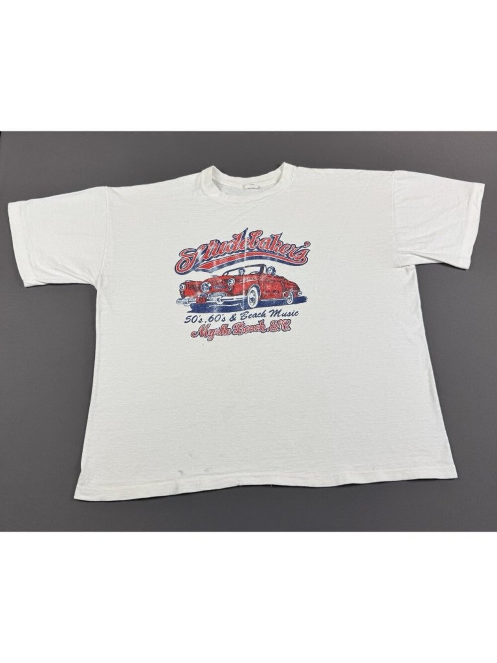 Rare True Vintage 80s Studebakers Myrtle Beach Night Club Car Art White T Promo